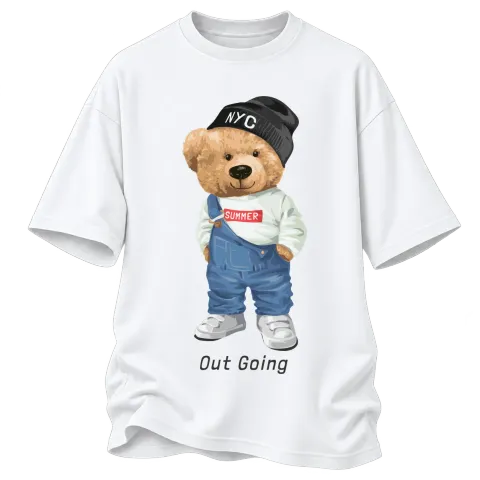 Мече Out Going върху Овърсайз — Бяло
