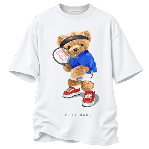 Мече play hard тенис върху Овърсайз — Бяло