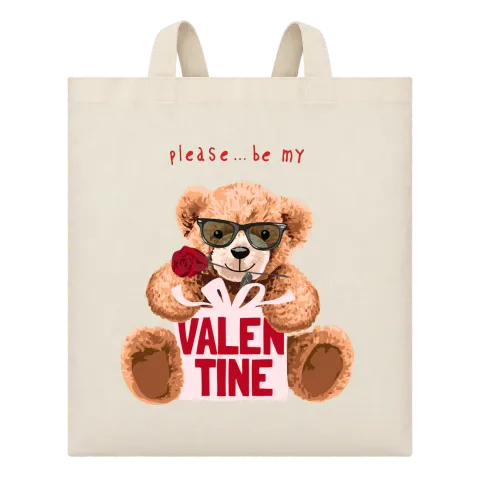 Мече please be my Valentine върху Чанта — Бежово