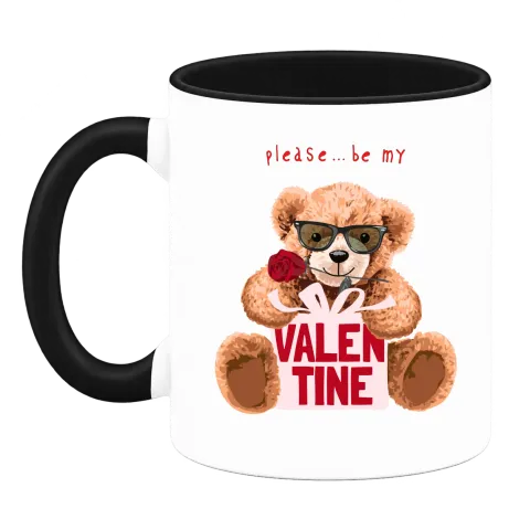 Мече please be my Valentine върху Чаша — Черна