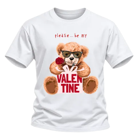 Мече please be my Valentine върху Тениска — Бяло