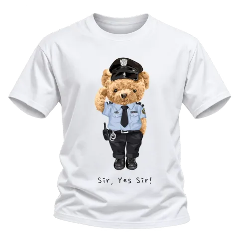 Мече полицай Sir, Yes Sir! върху Тениска — Бяло