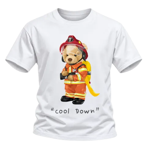 Мече пожарникар Cool Down върху Тениска — Бяло