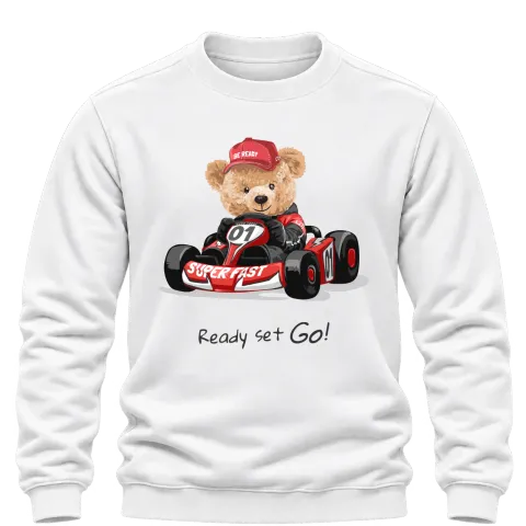 Мече Ready Set Go върху Блуза — Бяло