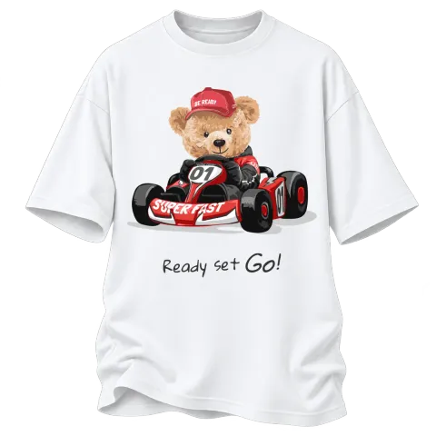 Мече Ready Set Go върху Овърсайз — Бяло