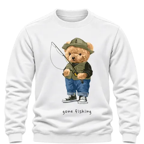 Мече рибар gone fishing върху Блуза — Бяло