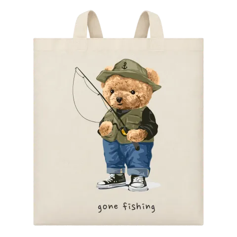 Мече рибар gone fishing върху Чанта — Бежово