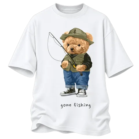 Мече рибар gone fishing върху Овърсайз — Бяло