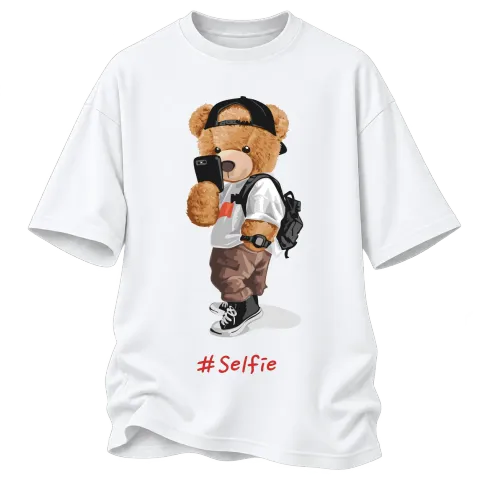Мече selfie върху Овърсайз — Бяло