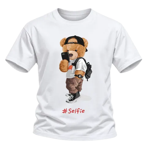 Мече selfie върху Тениска — Бяло