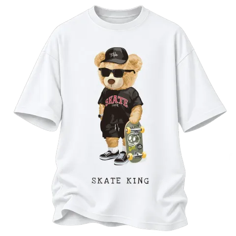 Мече Skate King върху Овърсайз — Бяло