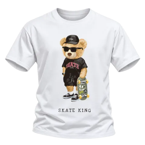 Мече Skate King върху Тениска — Бяло