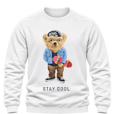 Мече скейтър Stay Cool върху Блуза — Бяло
