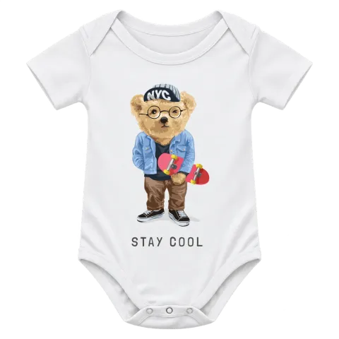 Мече скейтър Stay Cool върху Боди — Бяло