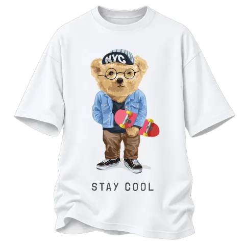 Мече скейтър Stay Cool върху Овърсайз — Бяло