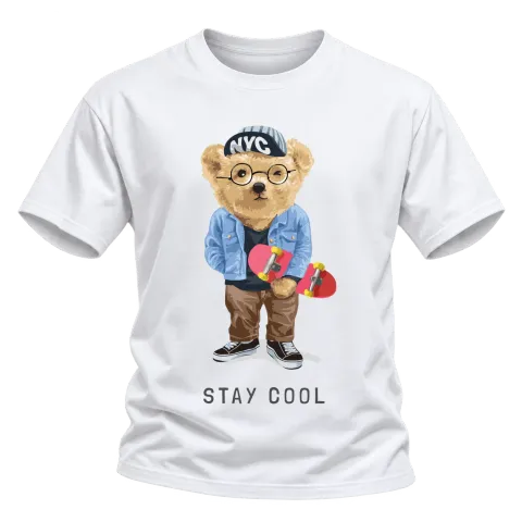 Мече скейтър Stay Cool върху Тениска — Бяло