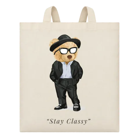 Мече Stay Classy върху Чанта — Бежово
