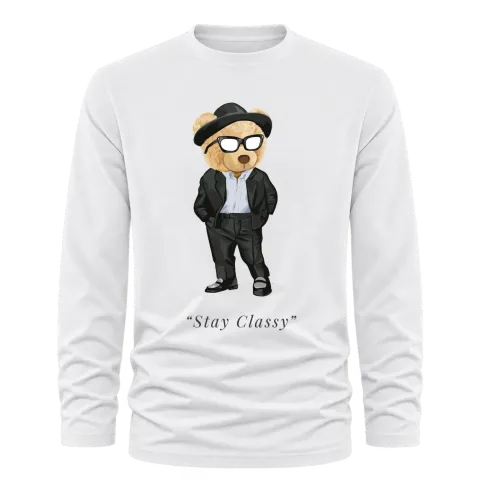 Мече Stay Classy върху Тениска с дълъг ръкав — Бяло