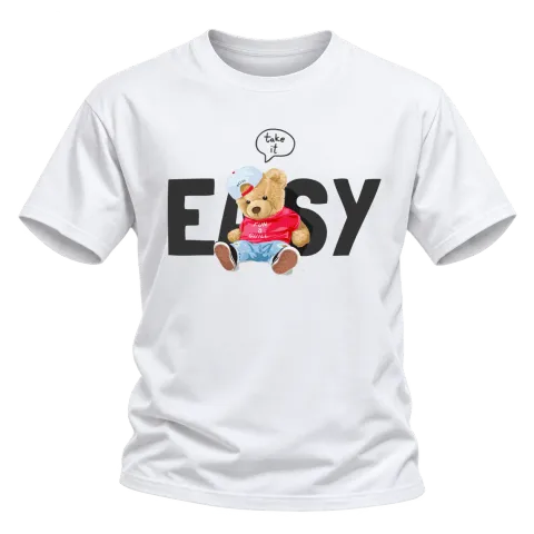 Мече Take it Easy върху Тениска — Бяло