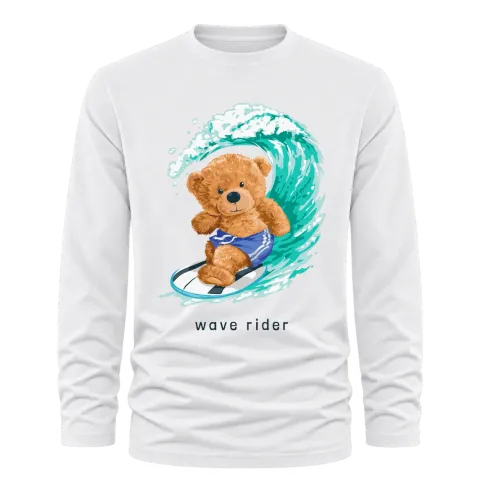 Мече Wave Rider върху Тениска с дълъг ръкав — Бяло