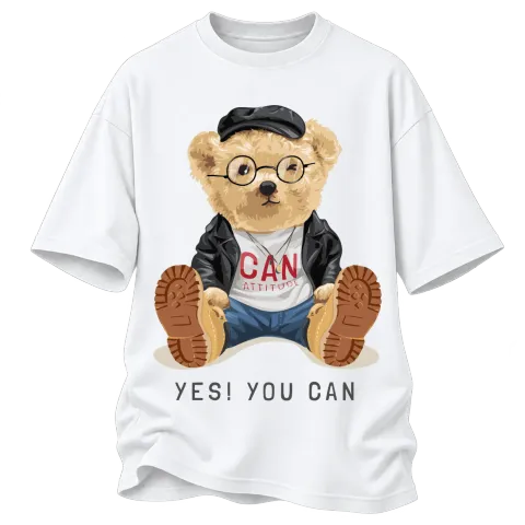 Мече Yes You Can върху Овърсайз — Бяло