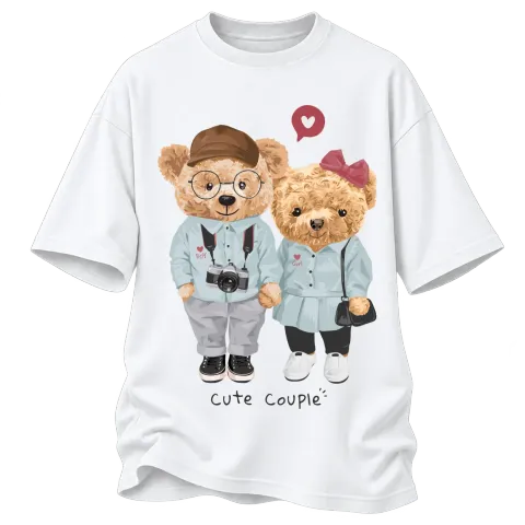 Мечета Cute Couple върху Овърсайз — Бяло