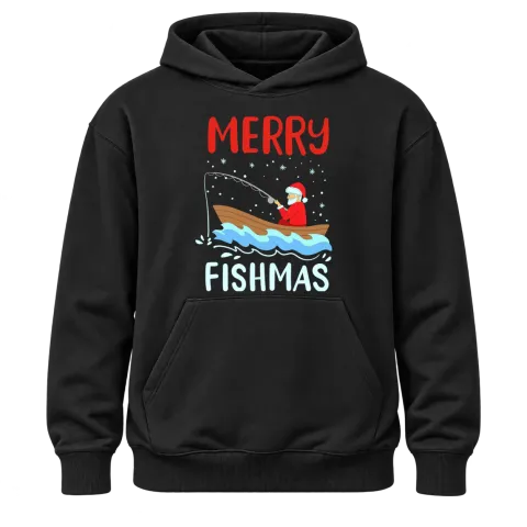 Merry Fishmas с Дядо Коледа върху Худи — Черно