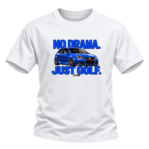 No Drama Just Golf GTI върху Тениска — Бяло
