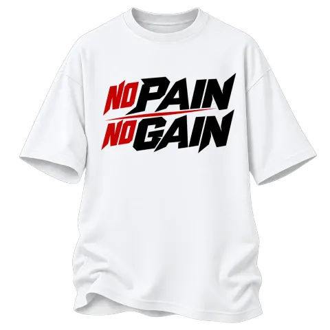no PAIN no GAIN върху Овърсайз — Бяло