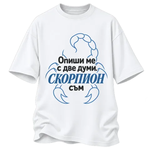 Опиши ме с две думи Скорпион върху Овърсайз — Бяло