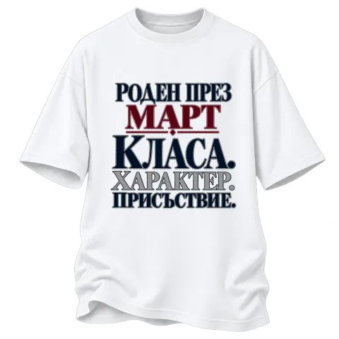Роден през Март с класа върху Овърсайз — Бяло
