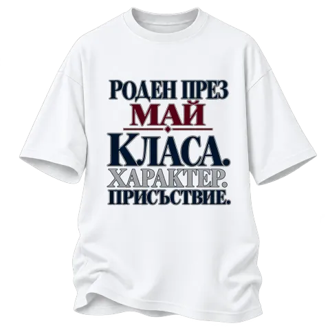 Роден през Май с класа върху Овърсайз — Бяло