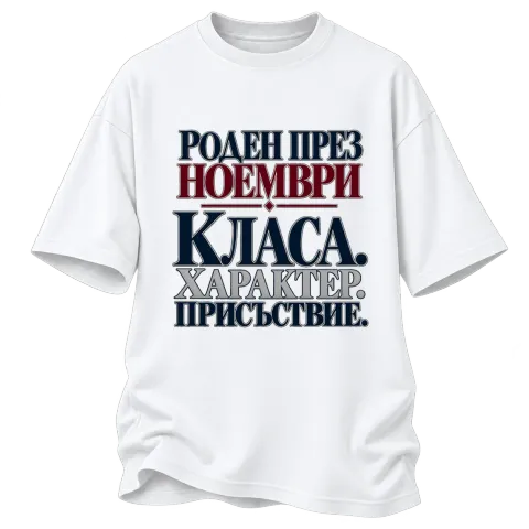 Роден през Ноември с класа върху Овърсайз — Бяло