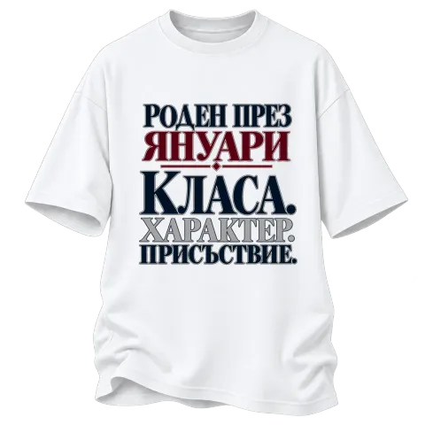 Роден през Януари с класа върху Овърсайз — Бяло