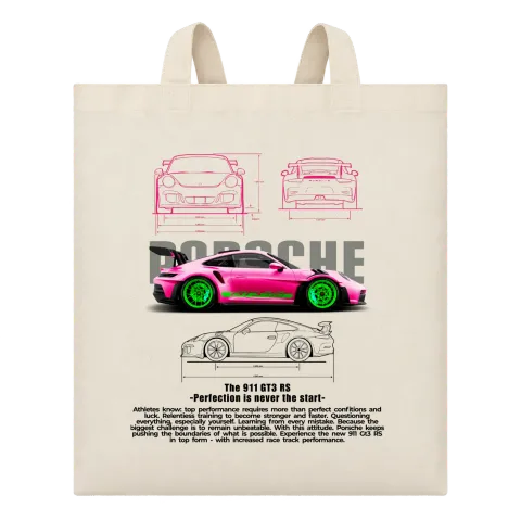 Розово Porsche с неонови джанти върху Чанта — Бежово