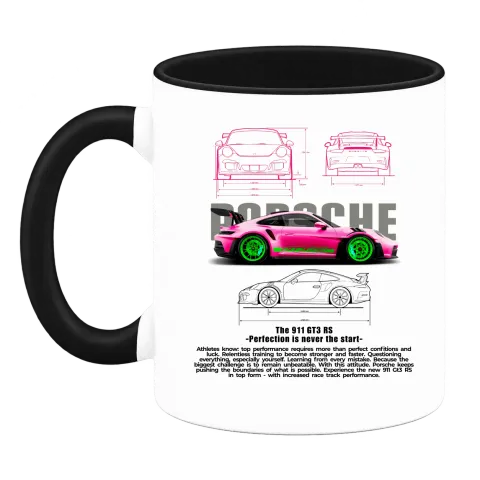 Розово Porsche с неонови джанти върху Чаша — Черна