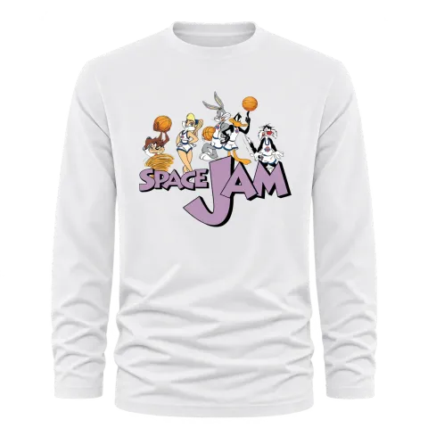 Space Jam баскетбол върху Тениска с дълъг ръкав — Бяло