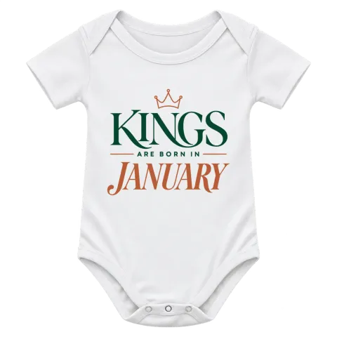 THE KINGS ARE BORN IN JANUARY върху Боди — Бяло