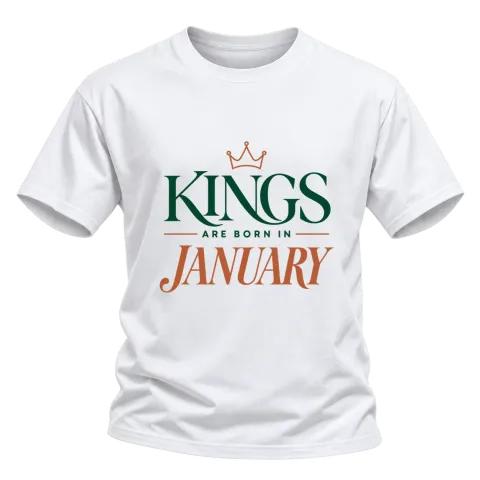 THE KINGS ARE BORN IN JANUARY върху Тениска — Бяло