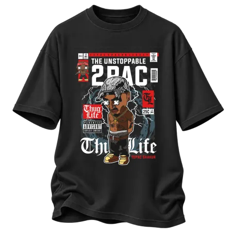 THE UNSTOPPABLE 2PAC Tupac Thug Life върху Овърсайз — Черно