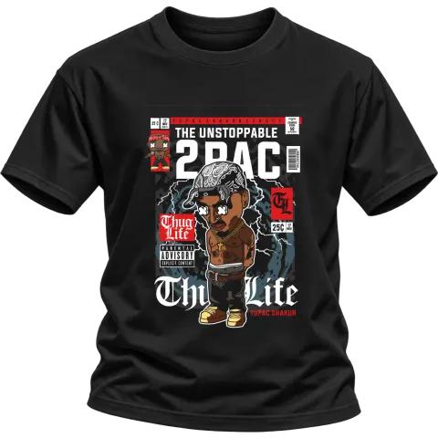 THE UNSTOPPABLE 2PAC Tupac Thug Life върху Тениска — Черно