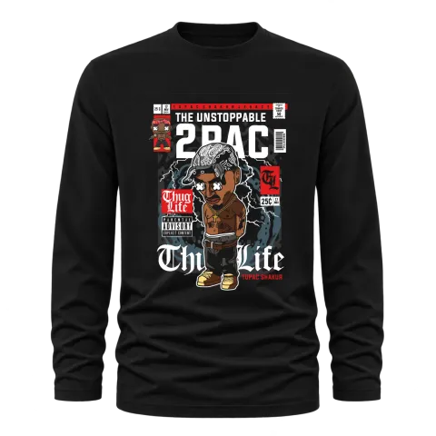 THE UNSTOPPABLE 2PAC Tupac Thug Life върху Тениска с дълъг ръкав — Черно