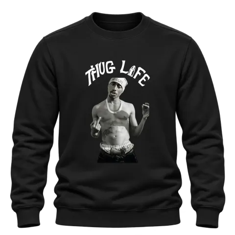 Thug Life 2Pac Middle Finger върху Блуза — Черно