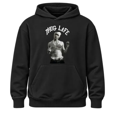Thug Life 2Pac Middle Finger върху Худи — Черно