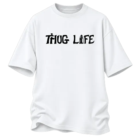 THUG LIFE 2Pac Tattoo върху Овърсайз — Бяло