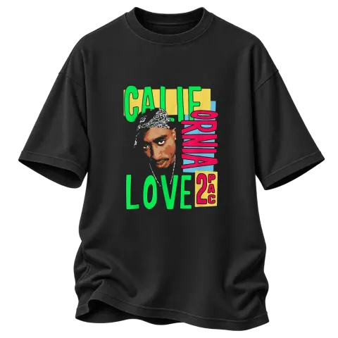 Tupac 2Pac Cali Love върху Овърсайз — Черно
