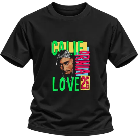 Tupac 2Pac Cali Love върху Тениска — Черно