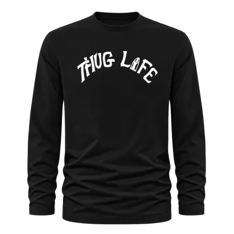 Tupac 2Pac Thug Life върху Тениска с дълъг ръкав — Черно