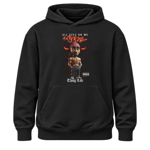 Tupac 2Pac Thug Life 3D върху Худи — Черно