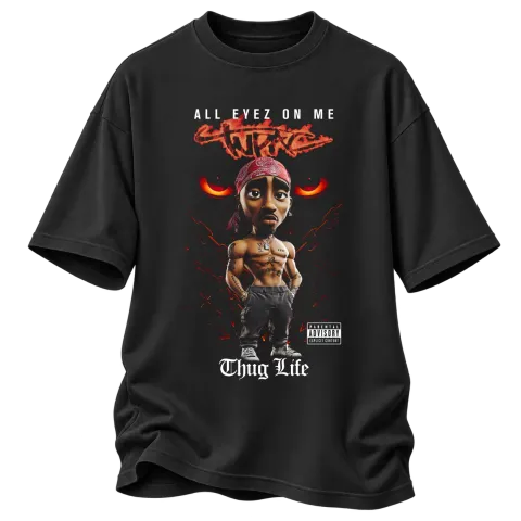 Tupac 2Pac Thug Life 3D върху Овърсайз — Черно
